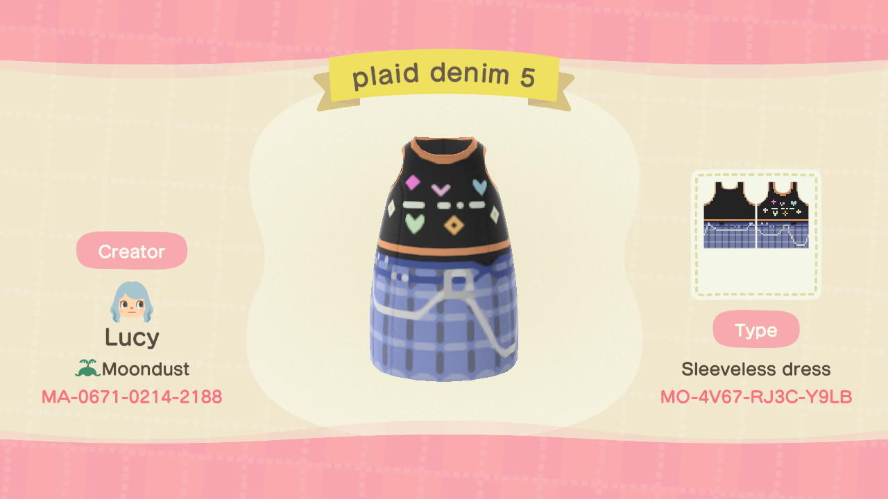 Animal Crossing Design Code: MO-4V67-RJ3C-Y9LB plaid denim 5