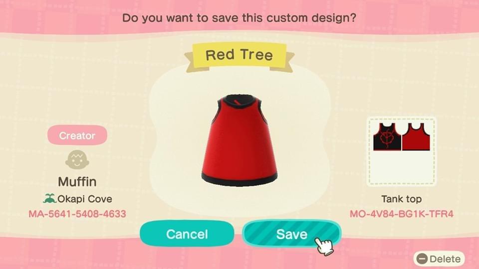 Animal Crossing Design Code: MO-4V84-BG1K-TFR4 Red Tree