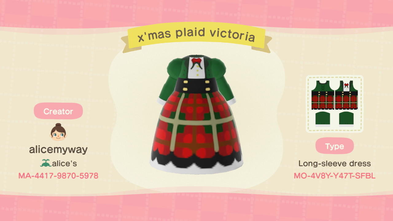 Animal Crossing Design Code: MO-4V8Y-Y47T-SFBL X'mas Plaid Victoria