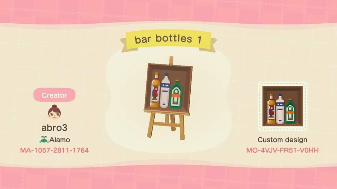 Animal Crossing Design Code: MO-4VJV-FR51-VOHH bar bottles 1