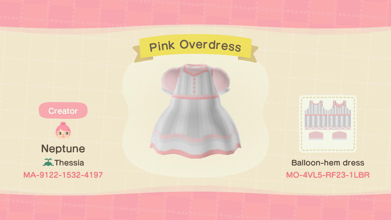 Animal Crossing Design Code: MO-4VL5-RF23-1LBR Pink Overdress