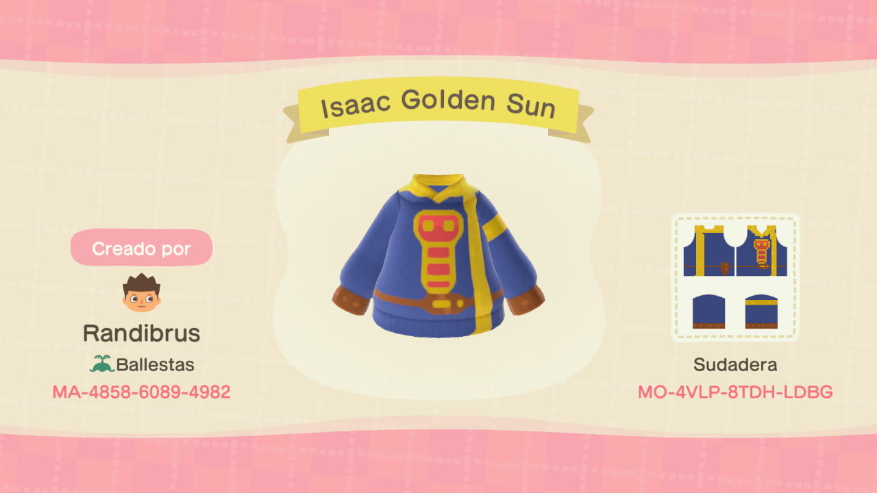 Animal Crossing Design Code: MO-4VLP-8TDH-LDBG Isaac Golden Sun