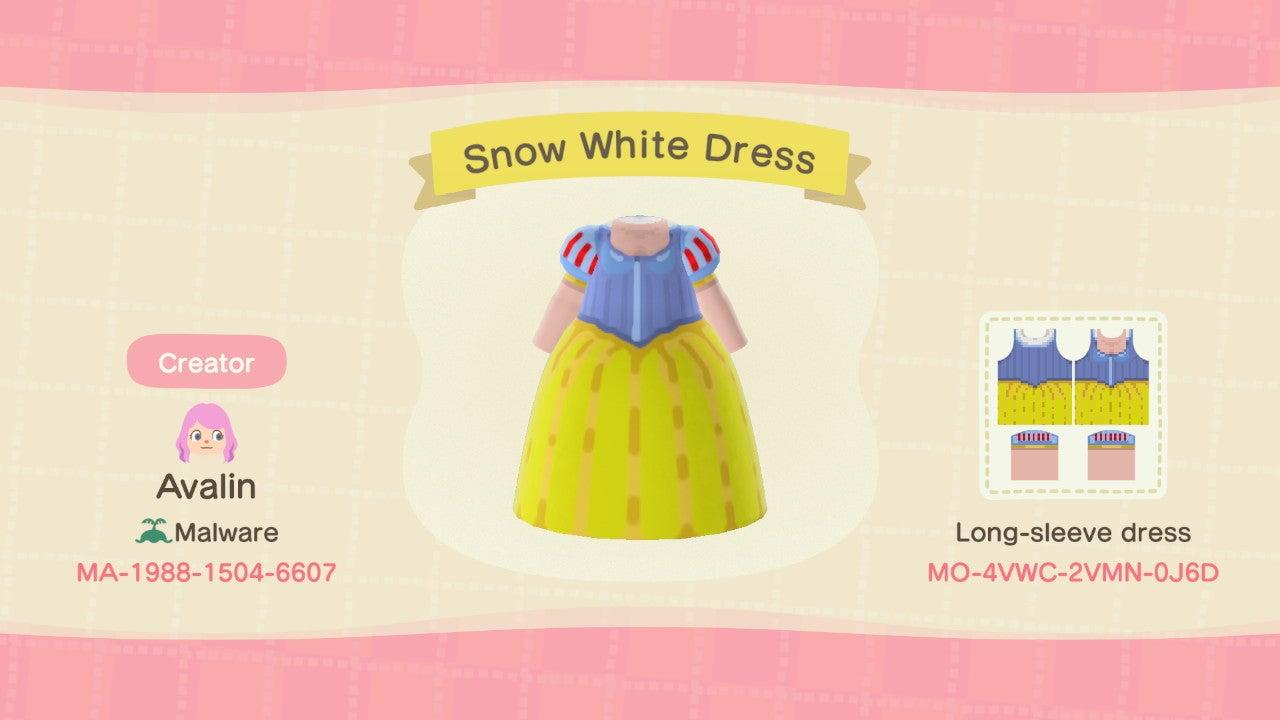 Animal Crossing Design Code: MO-4VWC-2VMN-0J6D Snow White Dress