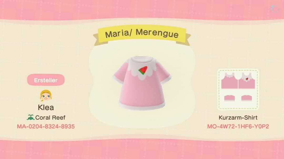 Animal Crossing Design Code: MO-4W72-1HF6-Y0P2 Maria/ Merengue