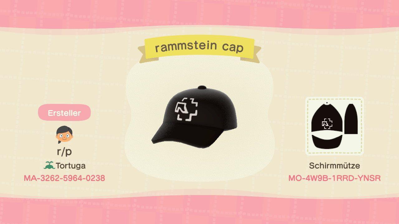 Animal Crossing Design Code: MO-4W9B-1RRD-YNSR rammstein cap