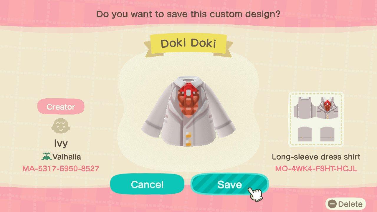 Animal Crossing Design Code: MO-4WK4-F8HT-HCJL Doki Doki
