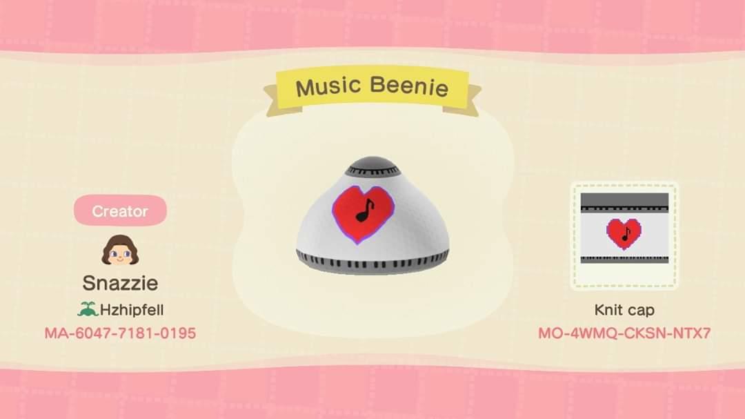 Animal Crossing Design Code: MO-4WMQ-CKSN-NTX7 Music Beenie