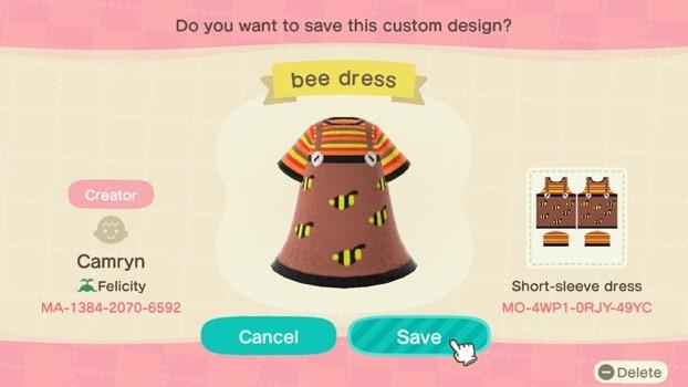 Animal Crossing Design Code: MO-4WP1-0RJY-49YC bee dress