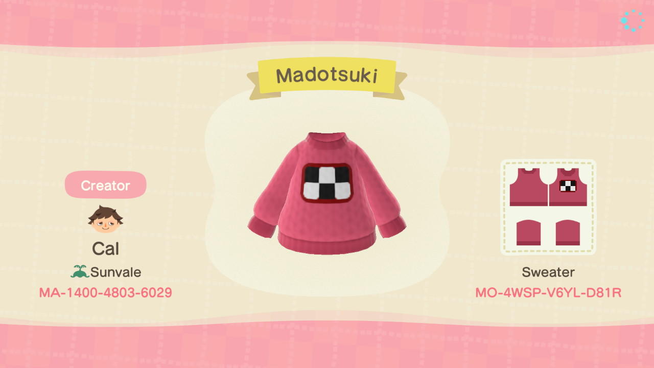 Animal Crossing Design Code: MO-4WSP-V6YL-D81R Madotsuki