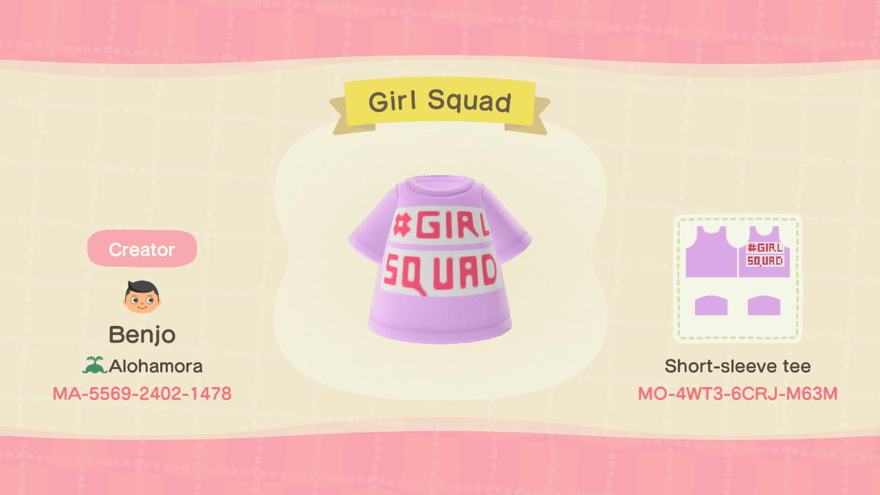 Animal Crossing Design Code: MO-4WT3-6CRJ-M63M #girlsquad