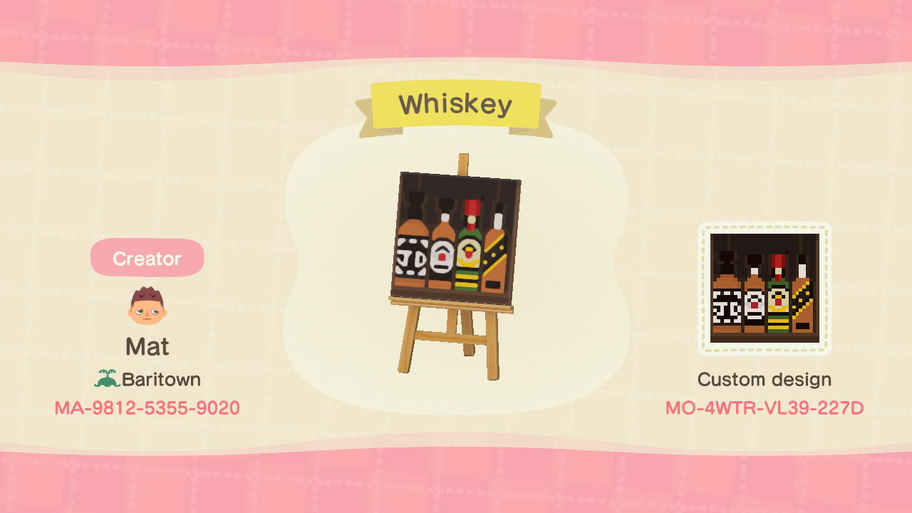Animal Crossing Design Code: MO-4WTR-VL39-227D Whiskey