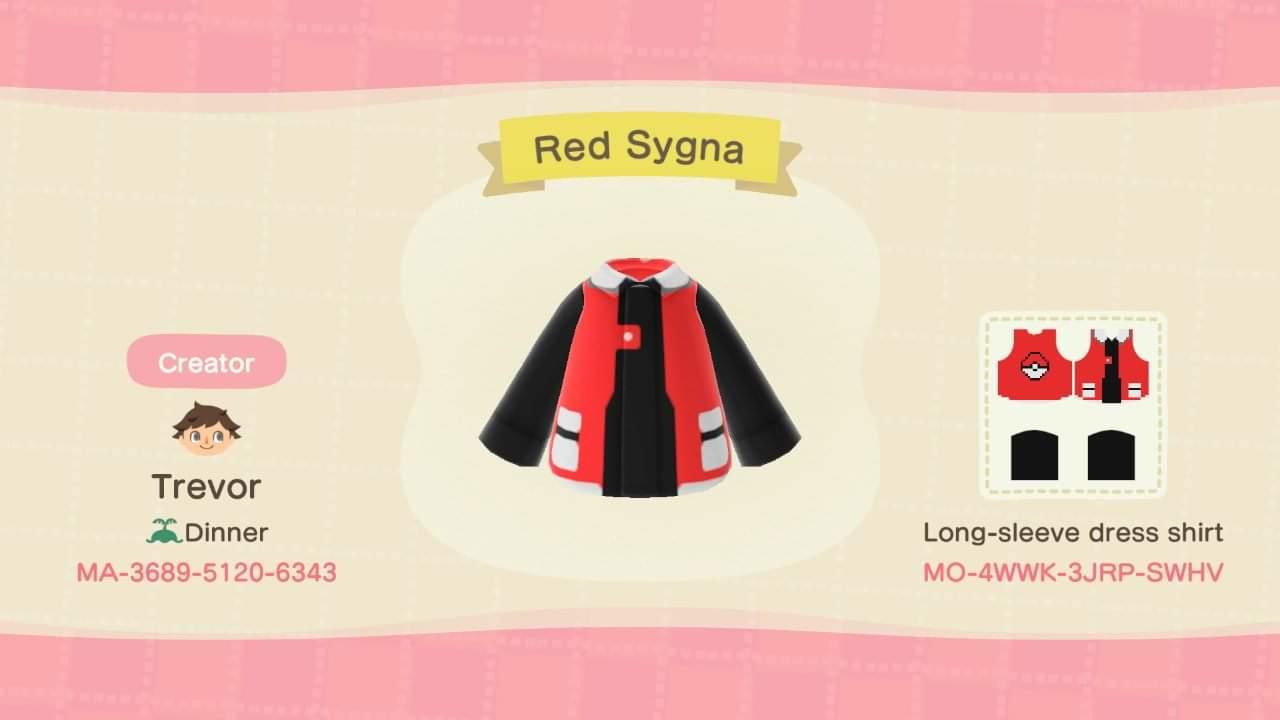 Animal Crossing Design Code: MO-4WWK-3JRP-SWHV Pkmn Red Sygna Suit