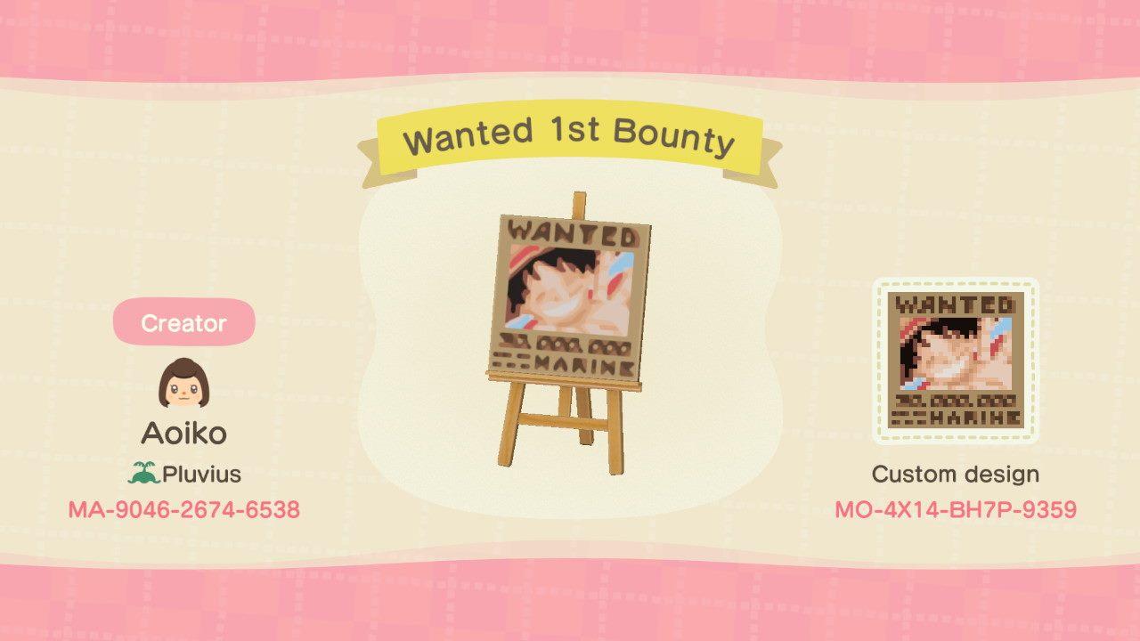 Animal Crossing Design Code: MO-4X14-BH7P-9359 Wanted 1st Bounty