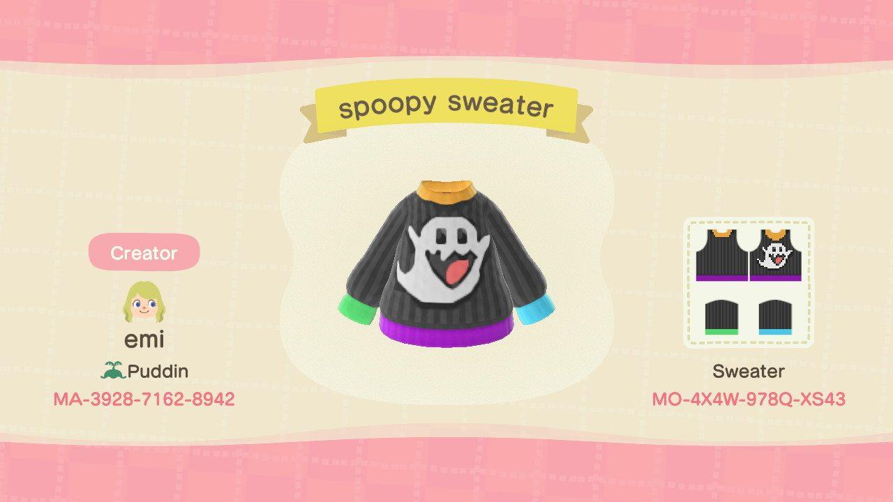 Animal Crossing Design Code: MO-4X4W-978Q-XS43 Spoopy Sweater