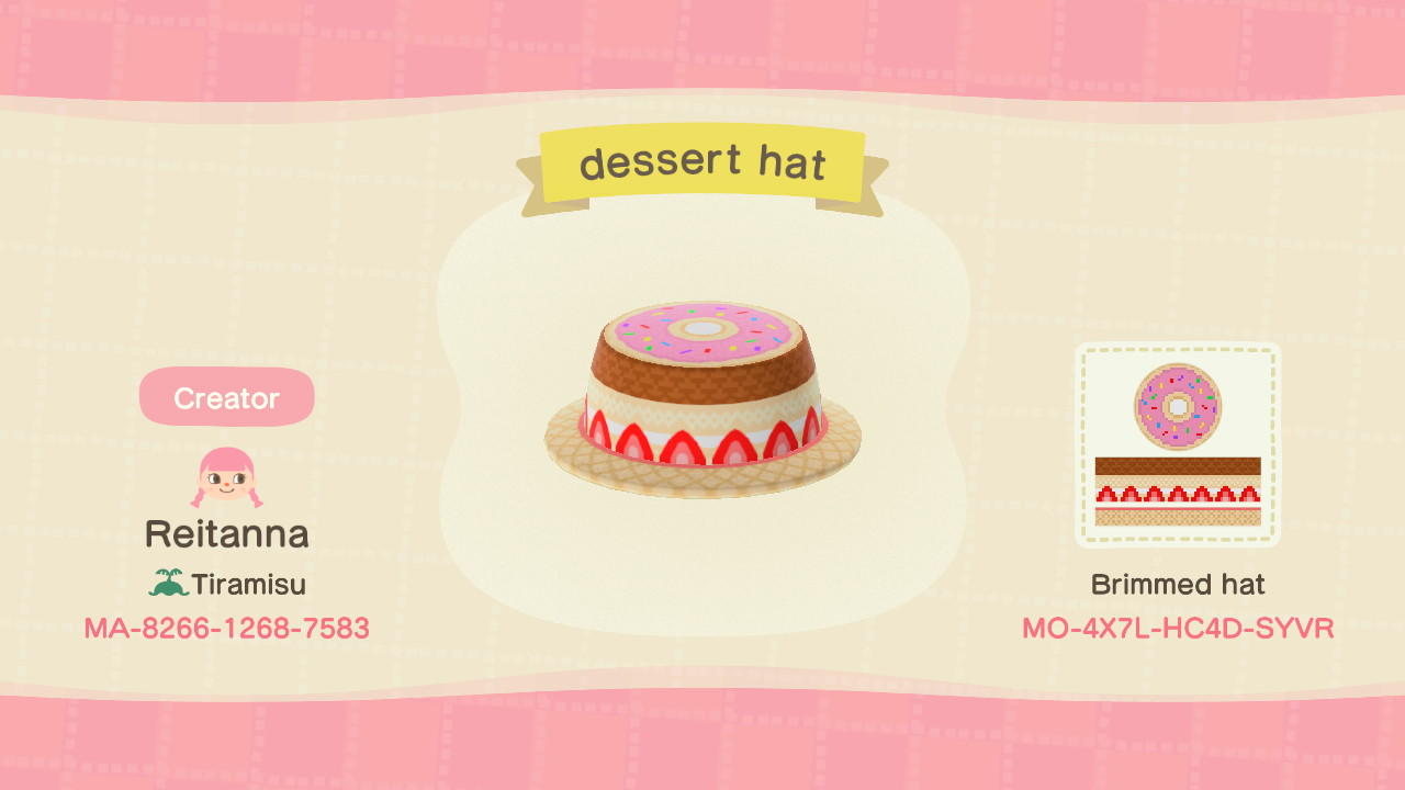 Animal Crossing Design Code: MO-4X7L-HC4D-SYVR dessert hat