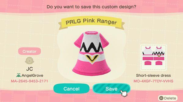 Animal Crossing Design Code: MO-4XGF-7TDY-VVHS PRLG Pink Ranger