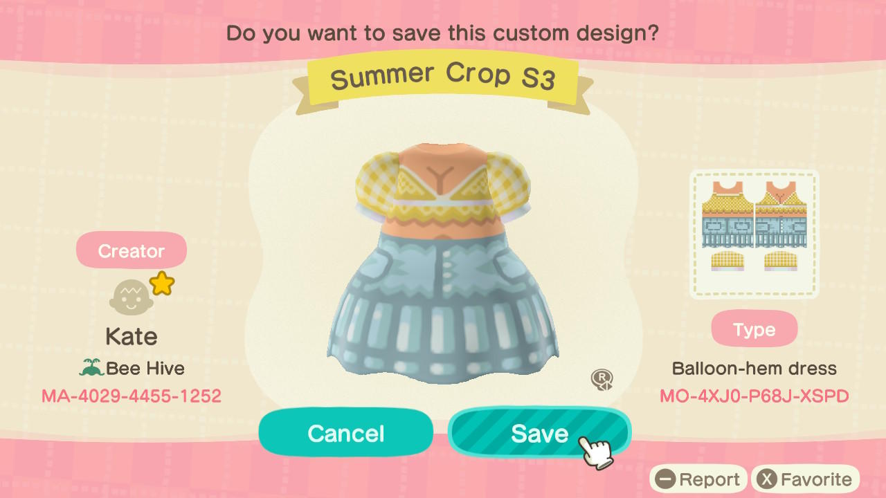 Animal Crossing Design Code: MO-4XJ0-P68J-XSPD Summer Crop S3