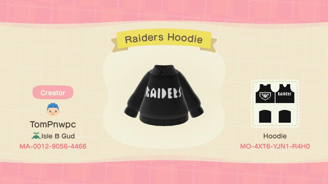 Animal Crossing Design Code: MO-4XT6-YJN1-R4H0 Oakland Raiders Hood