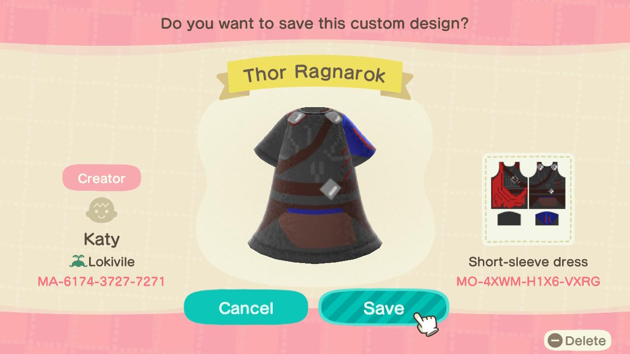 Animal Crossing Design Code: MO-4XWM-H1X6-VXRG Thor Ragnarok