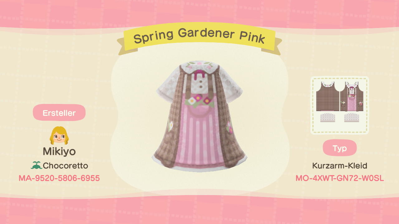 Animal Crossing Design Code: MO-4XWT-GN72-W0SL Spring Gardener Pink
