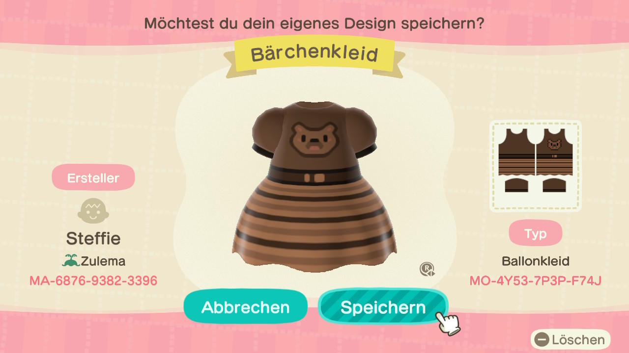 Animal Crossing Design Code: MO-4Y53-7P3P-F74J Bärchenkleid