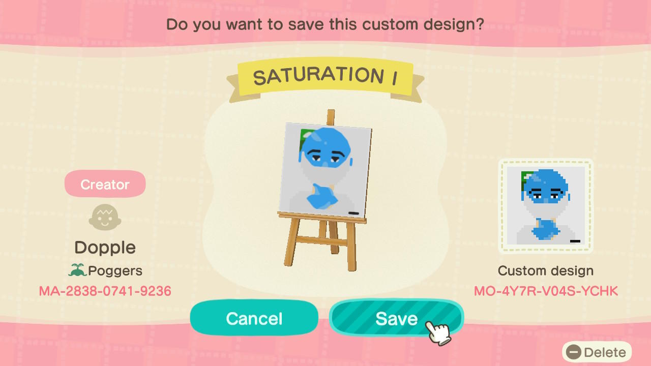 Animal Crossing Design Code: MO-4Y7R-V04S-YCHK SATURATION I