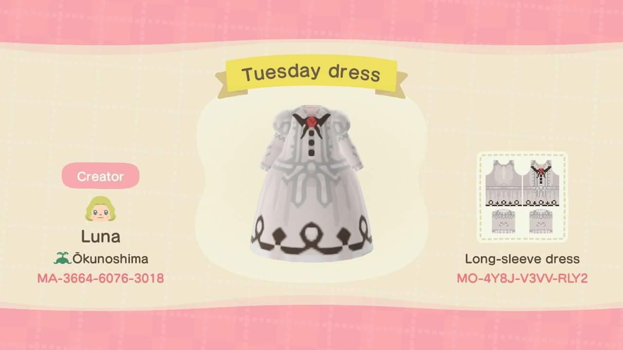 Animal Crossing Design Code: MO-4Y8J-V3VV-RLY2 Tuesday dress