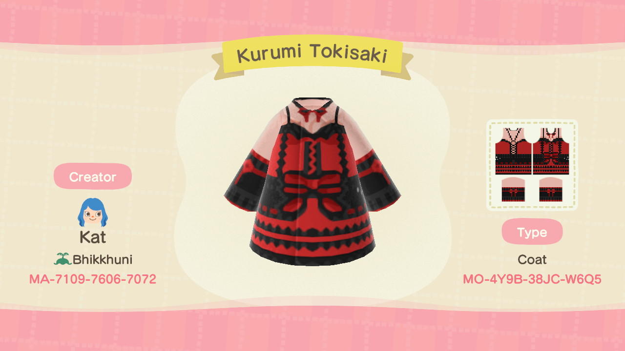 Animal Crossing Design Code: MO-4Y9B-38JC-E6Q5 Kurumi Tokisaki