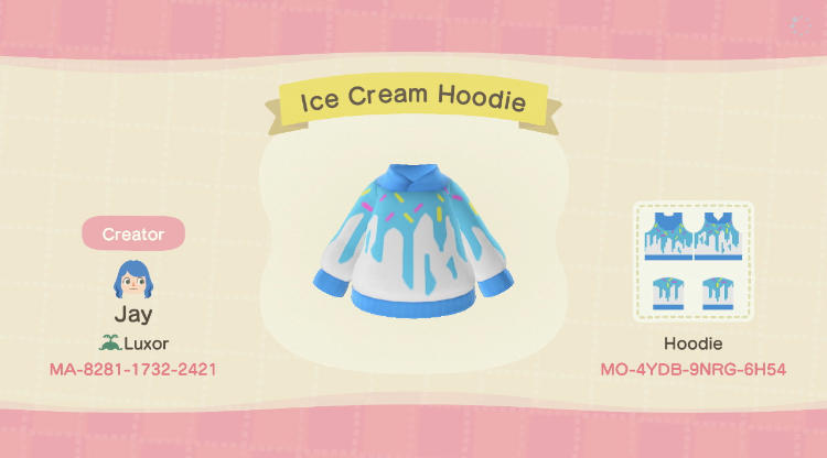 Animal Crossing Design Code: MO-4YDB-9NRG-6H54 Ice Cream Hoodie