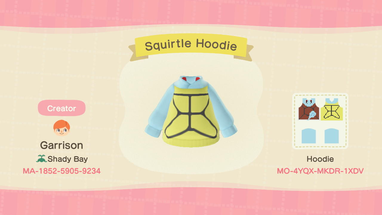 Animal Crossing Design Code: MO-4YQX-MKDR-1XDR Squirtle Hoodie