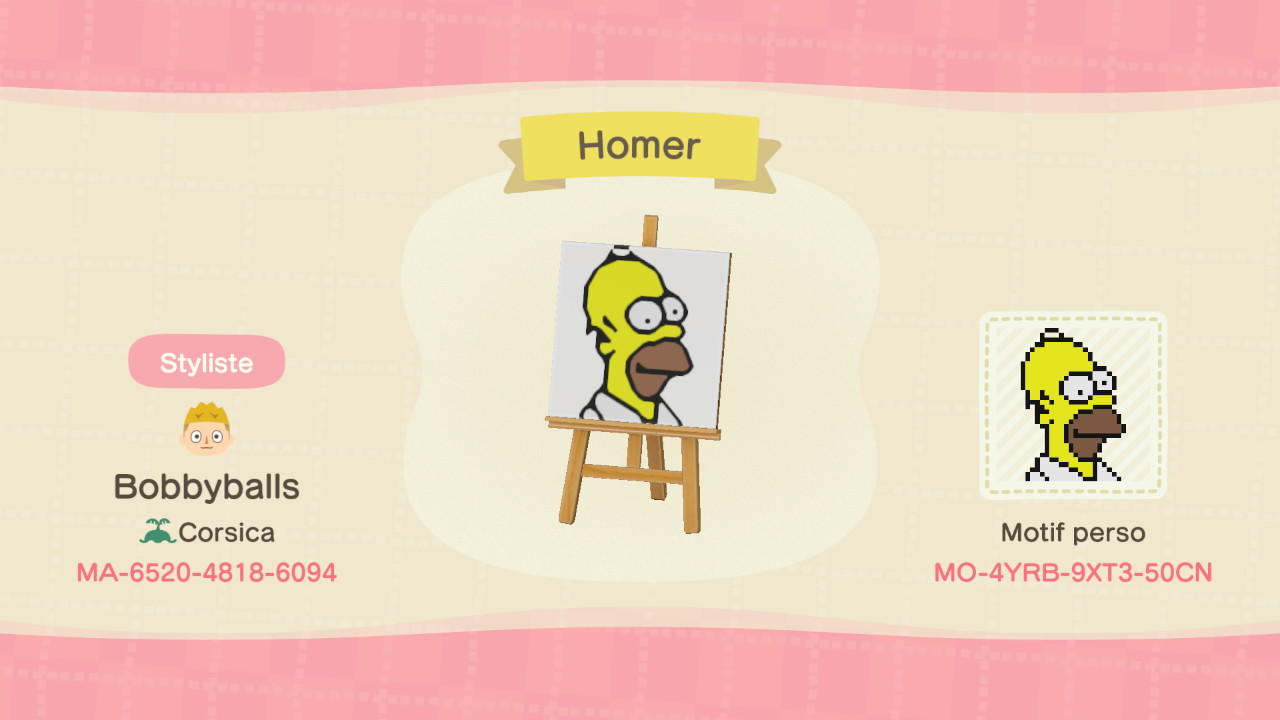 Animal Crossing Design Code: MO-4YRB-9XT3-50CN Homer