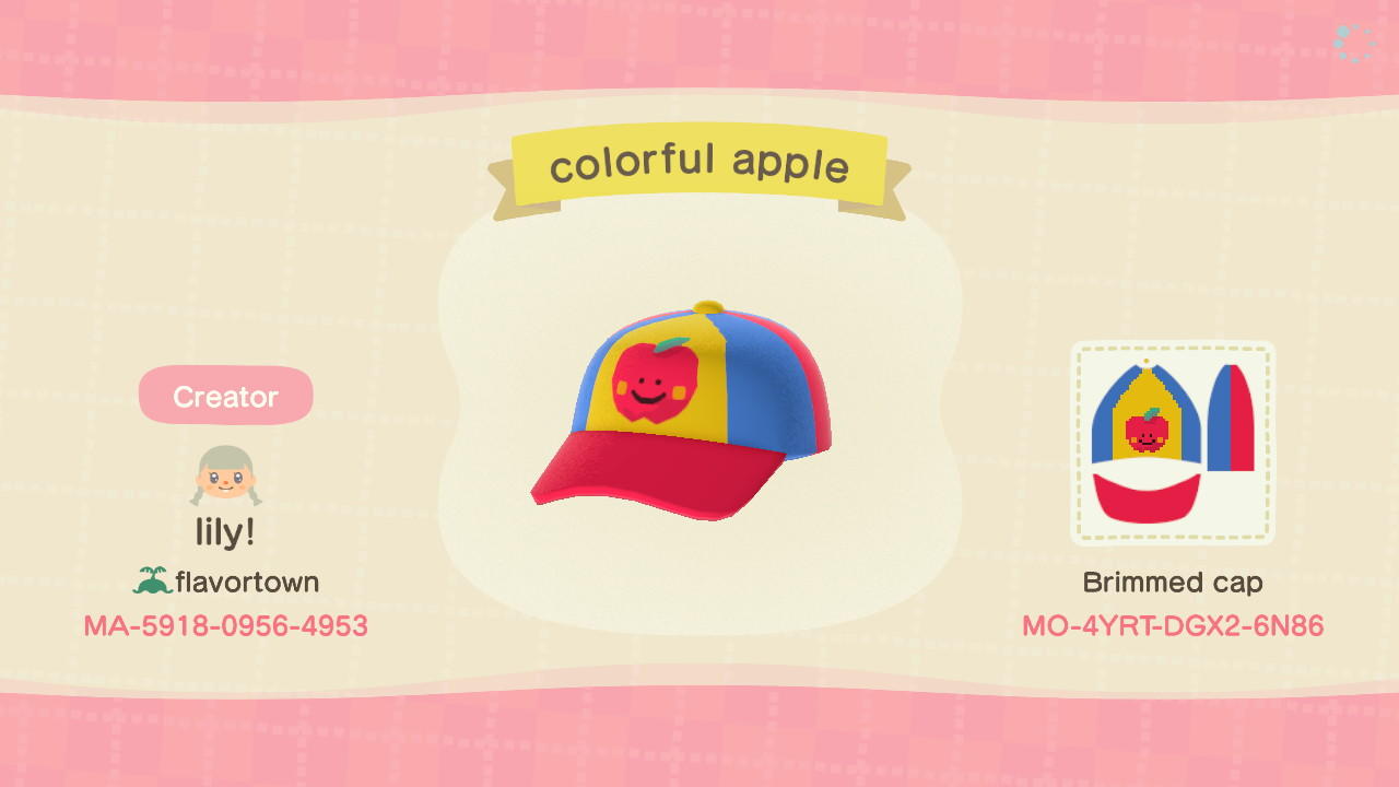Animal Crossing Design Code: MO-4YRT-DGX2-6N86 Colorful Apple