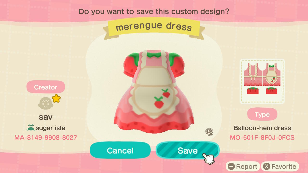 Animal Crossing Design Code: MO-501J-8F0J-0FCS Merengue Dress