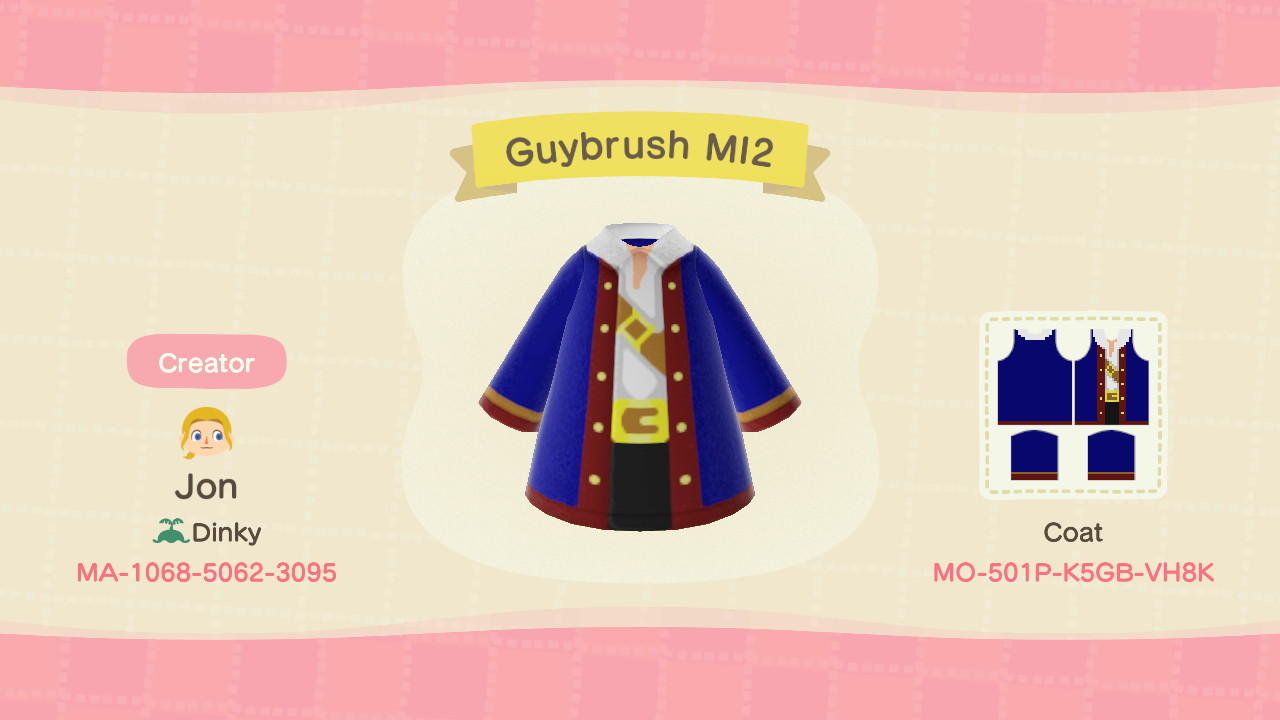 Animal Crossing Design Code: MO-501P-K5GB-VH8K Guybrush MI2
