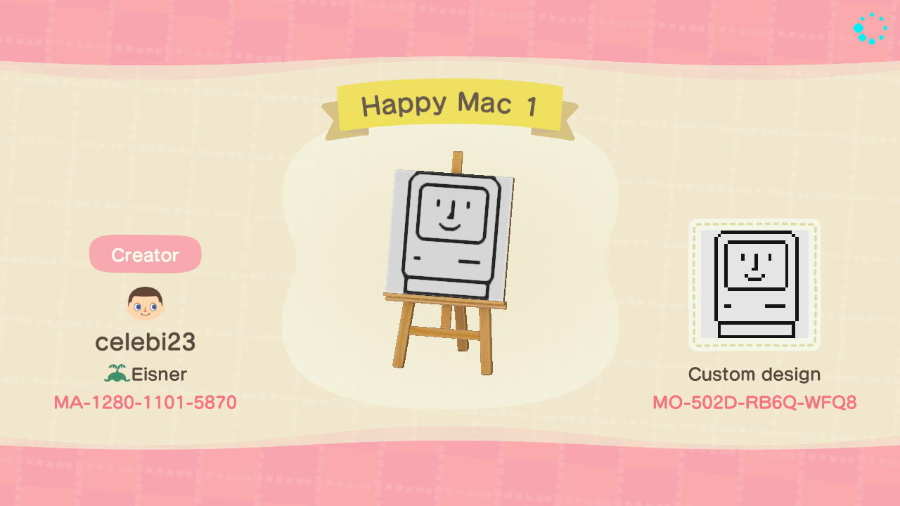 Animal Crossing Design Code: MO-502D-RB6Q-WFQ8 Happy Mac 1