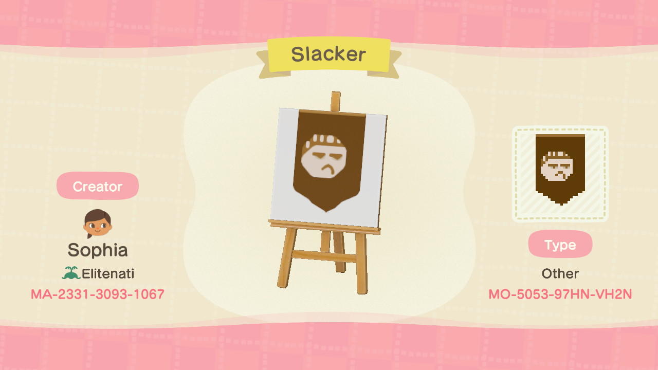 Animal Crossing Design Code: MO-5053-97HN-VH2N Slacker