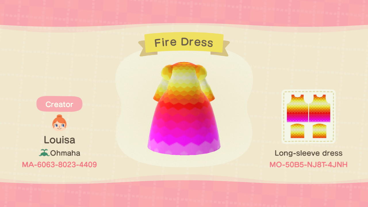 Animal Crossing Design Code: MO-50B5-NJ8T-4JNH Fire Dress