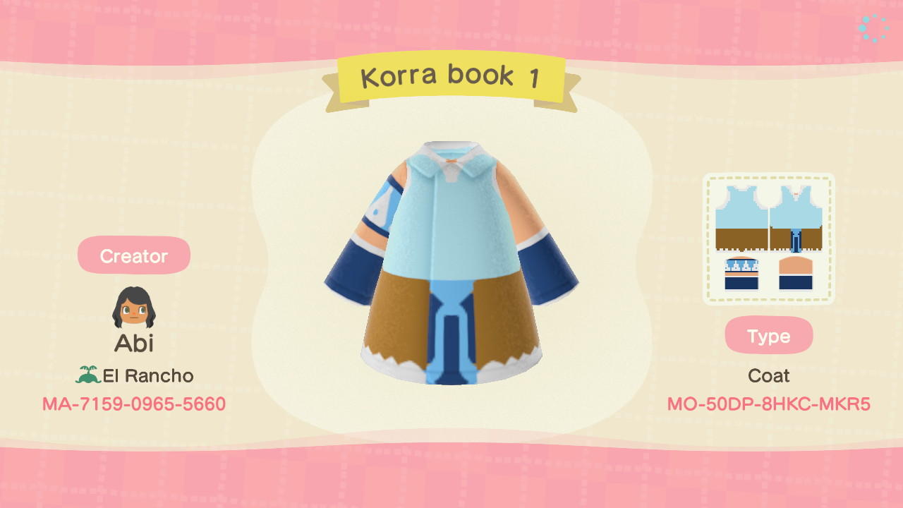 Animal Crossing Design Code: MO-50DP-8HKC-MKR5 Korra Book 1