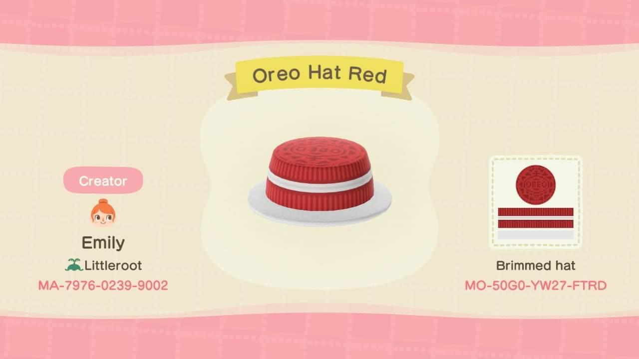 Animal Crossing Design Code: MO-50G0-YW27-FTRD Oreo Hat Red