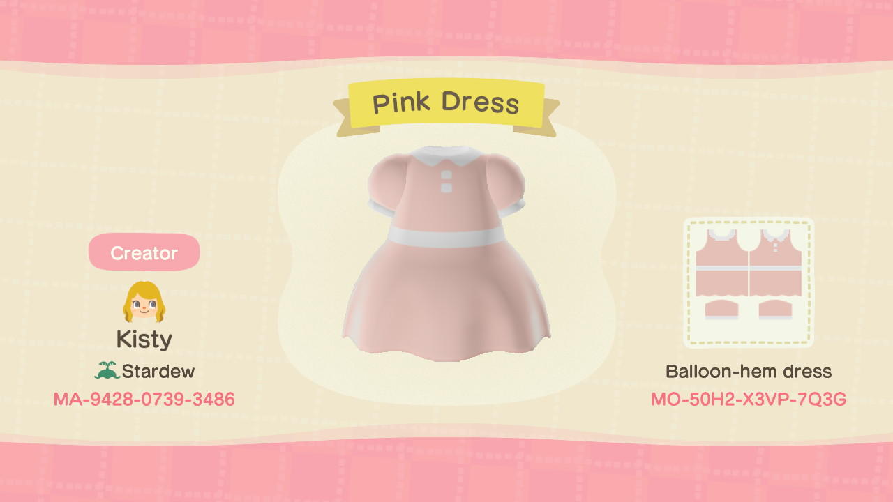 Animal Crossing Design Code: MO-50H2-X3VP-7Q3G Pink Dress