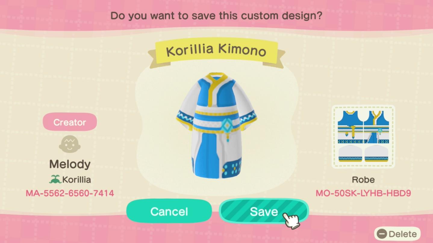 Animal Crossing Design Code: MO-50SK-LYHB-HBD9 Korillia Kimono