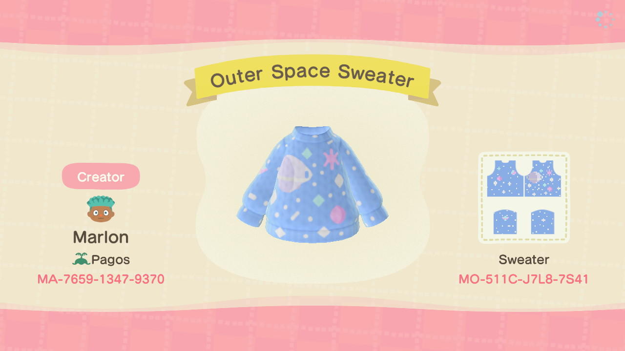 Animal Crossing Design Code: MO-511C-J7L8-7S41 Outer Space Sweater