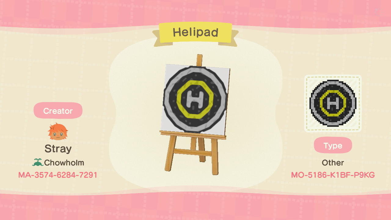 Animal Crossing Design Code: MO-5186-K1BF-P9KG Helipad Circle