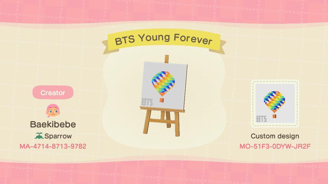 Animal Crossing Design Code: MO-51F3-0DYW-JR2F BTS Young Forever