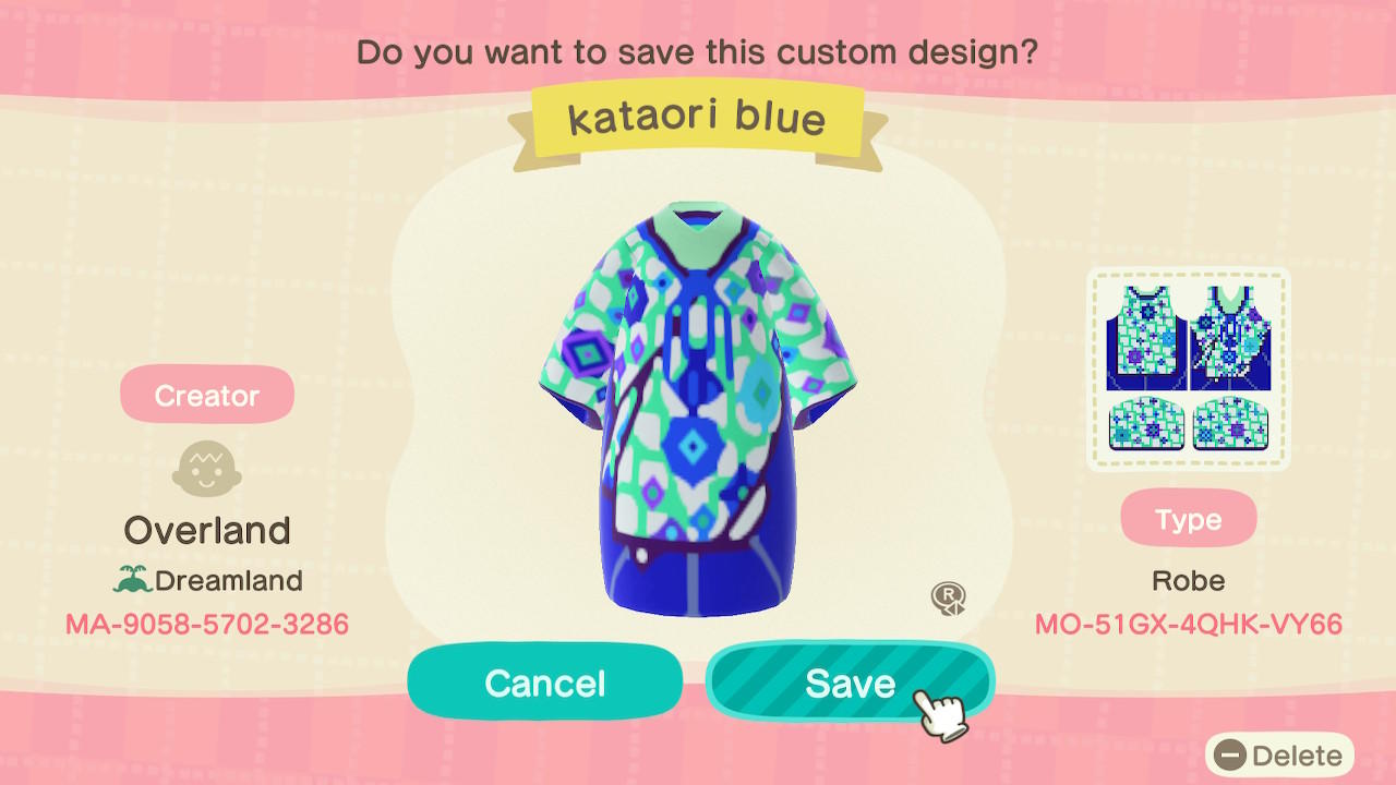 Animal Crossing Design Code: MO-51GX-4QHK-VY66 Kataori blue