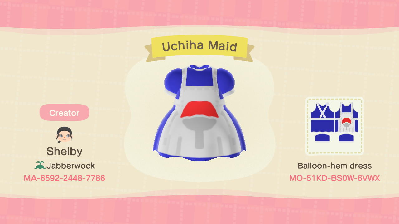 Animal Crossing Design Code: MO-51KD-BS0W-6VWX Uchiha Maid