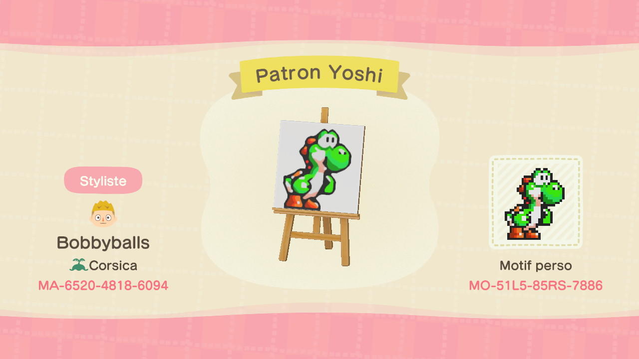 Animal Crossing Design Code: MO-51L5-85RS-7886 Patron Yoshi