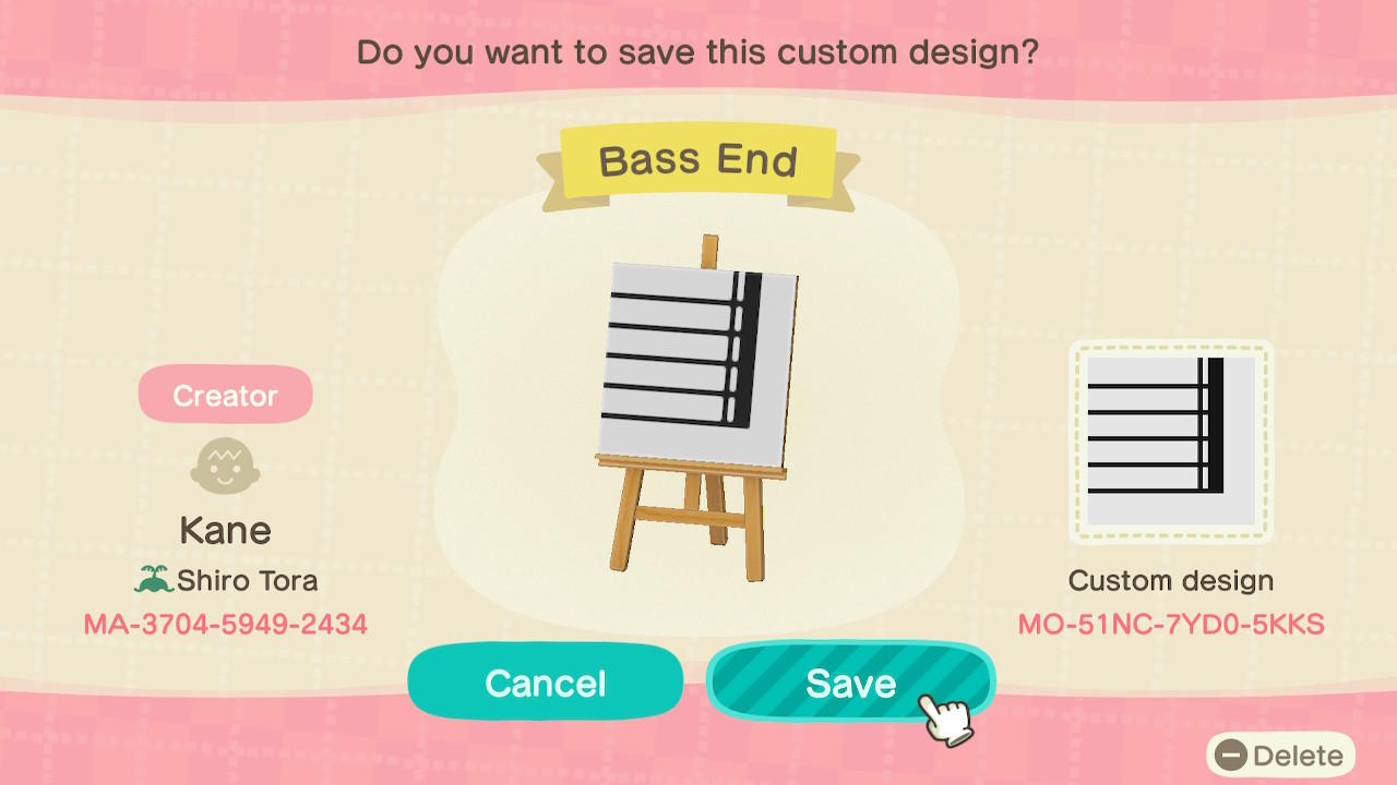 Animal Crossing Design Code: MO-51NC-7YD0-5KKS Bass End
