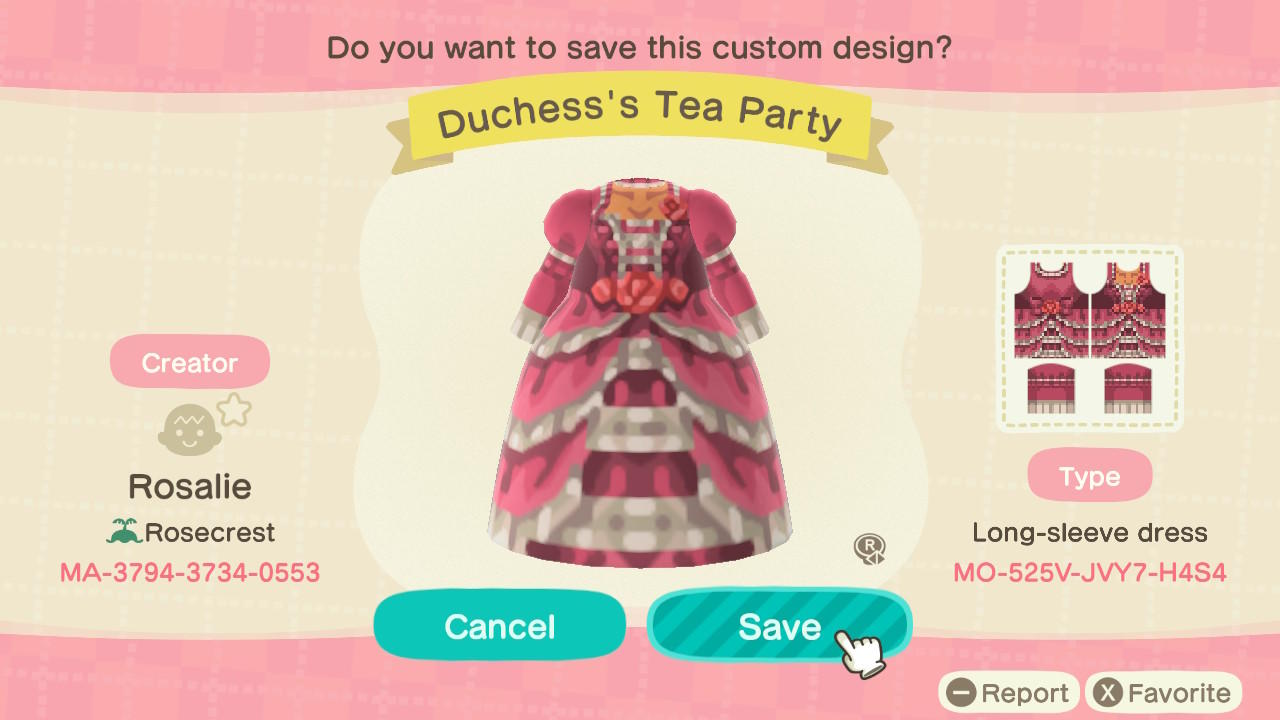 Animal Crossing Design Code: MO-525V-JVY7-H4S4 Duchess’ Tea Party