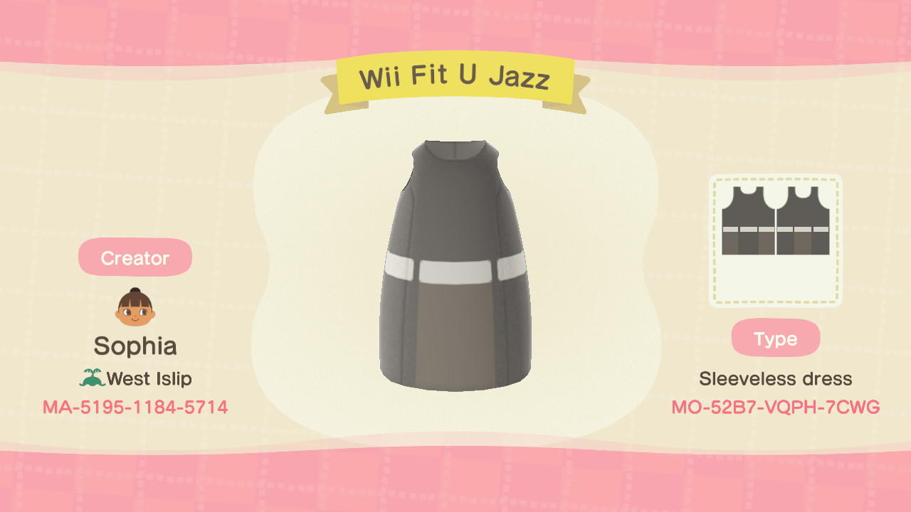 Animal Crossing Design Code: MO-52B7-VQPH-7CWG Wii Fit U Jazz